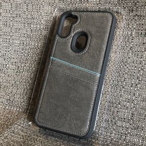 New Galaxy A11 faux  impact-resistant case with leather-like finish.